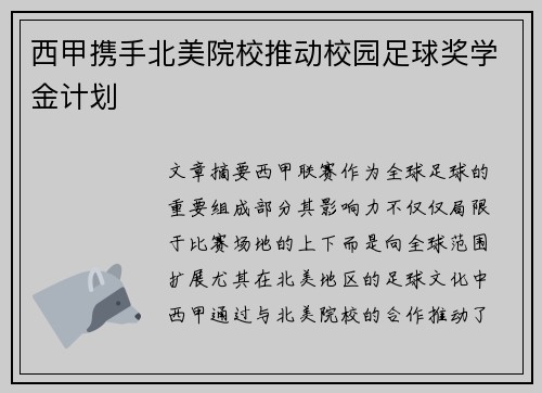 西甲携手北美院校推动校园足球奖学金计划 西甲携手北美院校推动校园足球奖学金计划